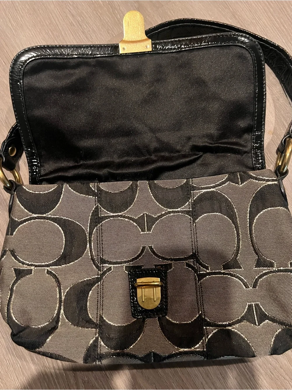 Coach Gray and Black Signature Canvas Shoulder Bag
